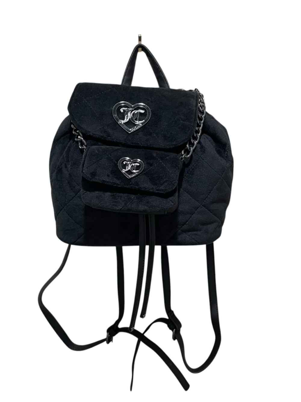 Juicy Couture Backpack Quilted Velvet Chain with Strap Wallet Womens Black NWT